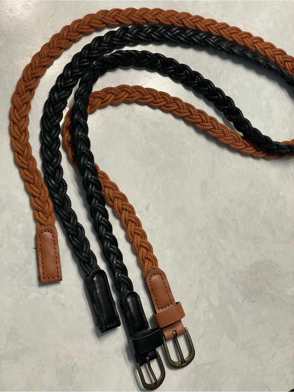 2- Skinny Braided Women’s Belt in Black and Brown